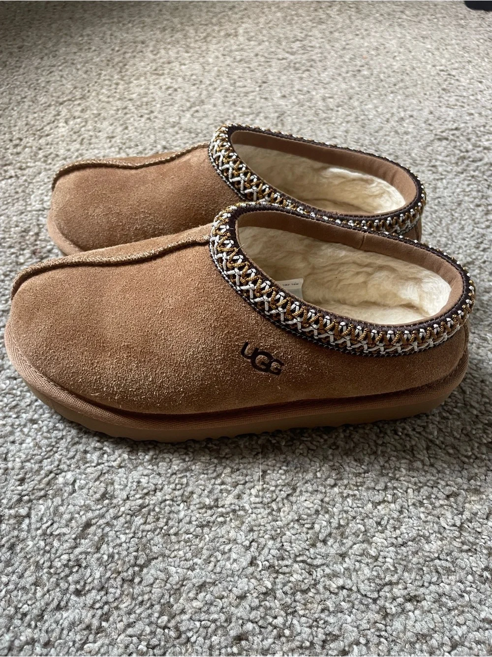 UGG Chestnut Suede Shearling Lined Slip-On Clogs